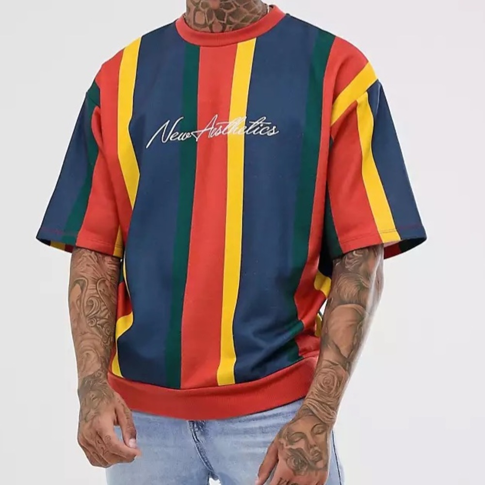 oversized short sleeve sweatshirt tee in retro stripes like new